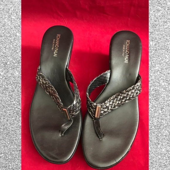 Romano Palai wedge flip flop black Size 10 - Picture 1 of 7